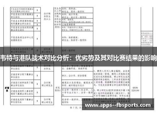韦特与港队战术对比分析：优劣势及其对比赛结果的影响