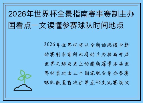 2026年世界杯全景指南赛事赛制主办国看点一文读懂参赛球队时间地点